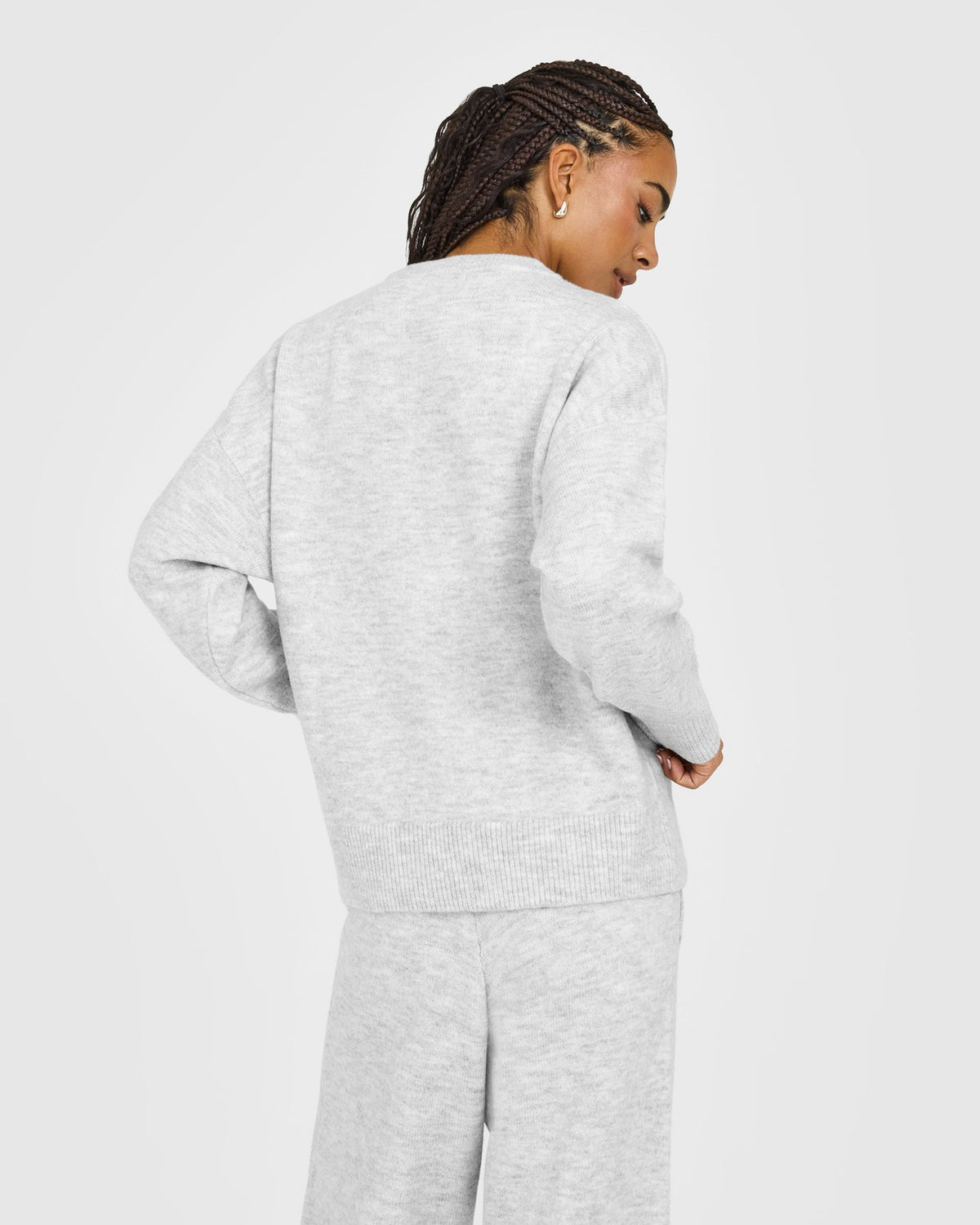 Oversized Knit Crew Neck Sweatshirt | Light Gray Marl