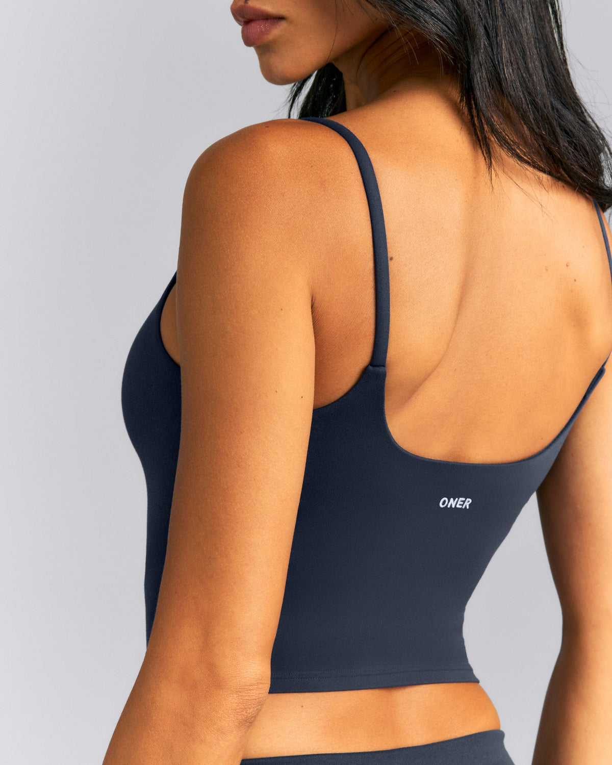 SoftMotion™ Strappy Mid Tank Top with Built in Bra Shelf | True Blue