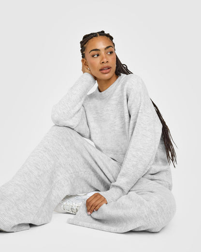 Oversized Knit Crew Neck Sweatshirt | Light Gray Marl
