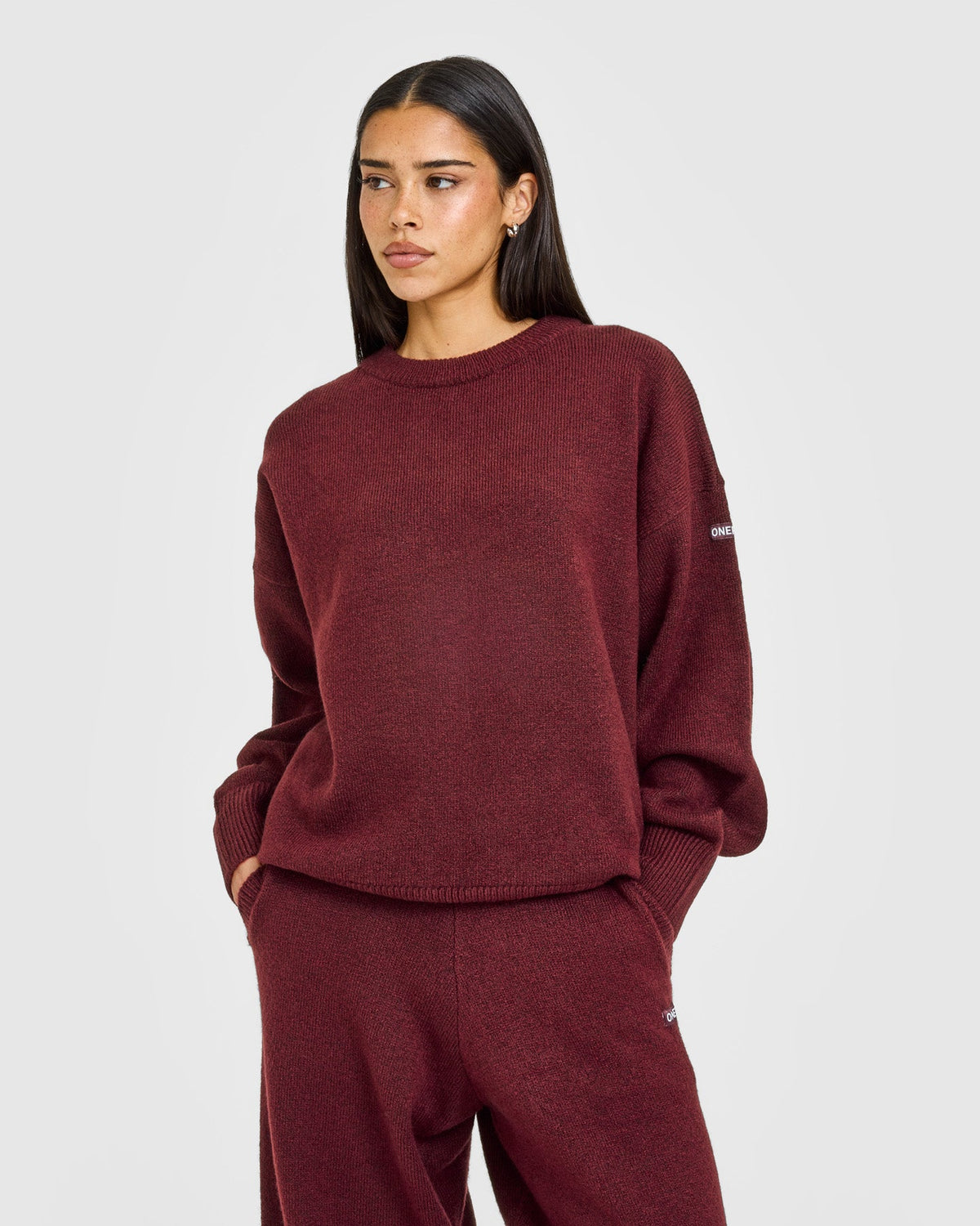 Oversized Knit Crew Neck Sweatshirt | Rosewood