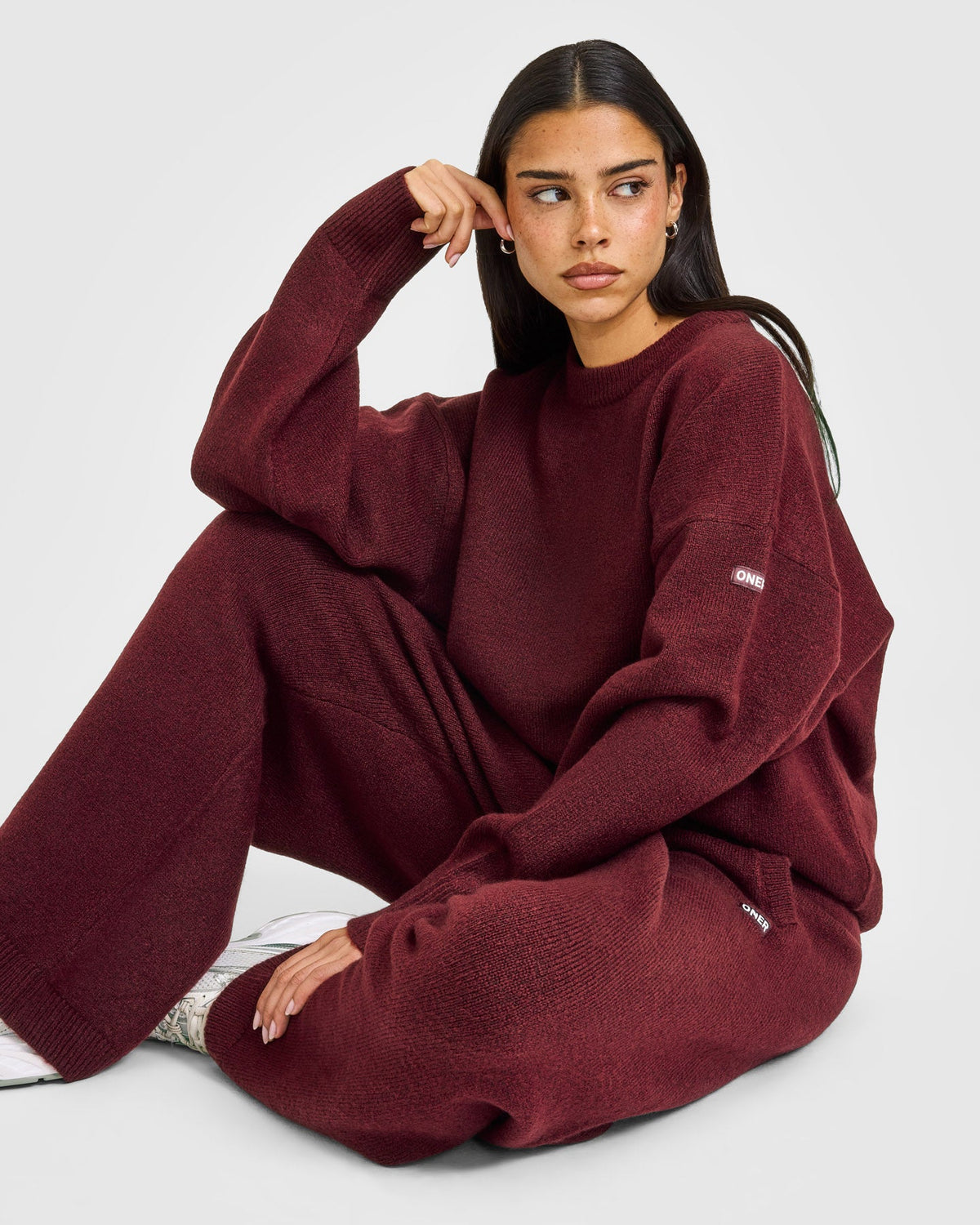 Oversized Knit Crew Neck Sweatshirt | Rosewood