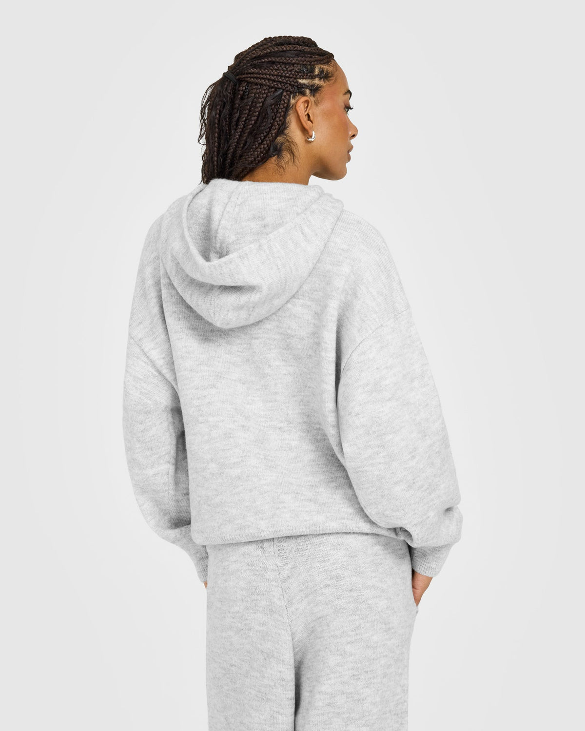 Oversized Knit Hoodie | Light Gray Marl