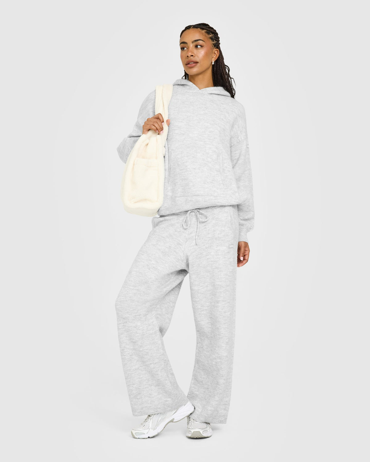 Oversized Knit Hoodie | Light Gray Marl