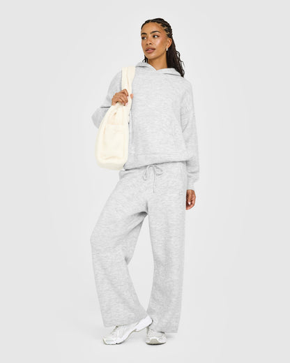 Oversized Knit Hoodie | Light Gray Marl