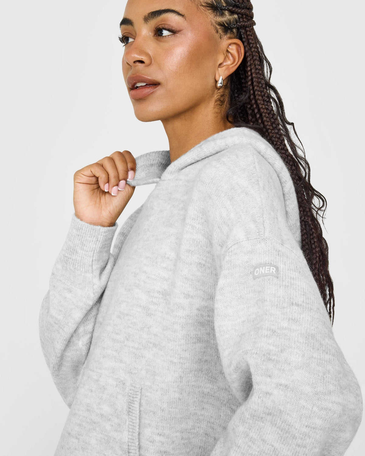 Oversized Knit Hoodie | Light Gray Marl