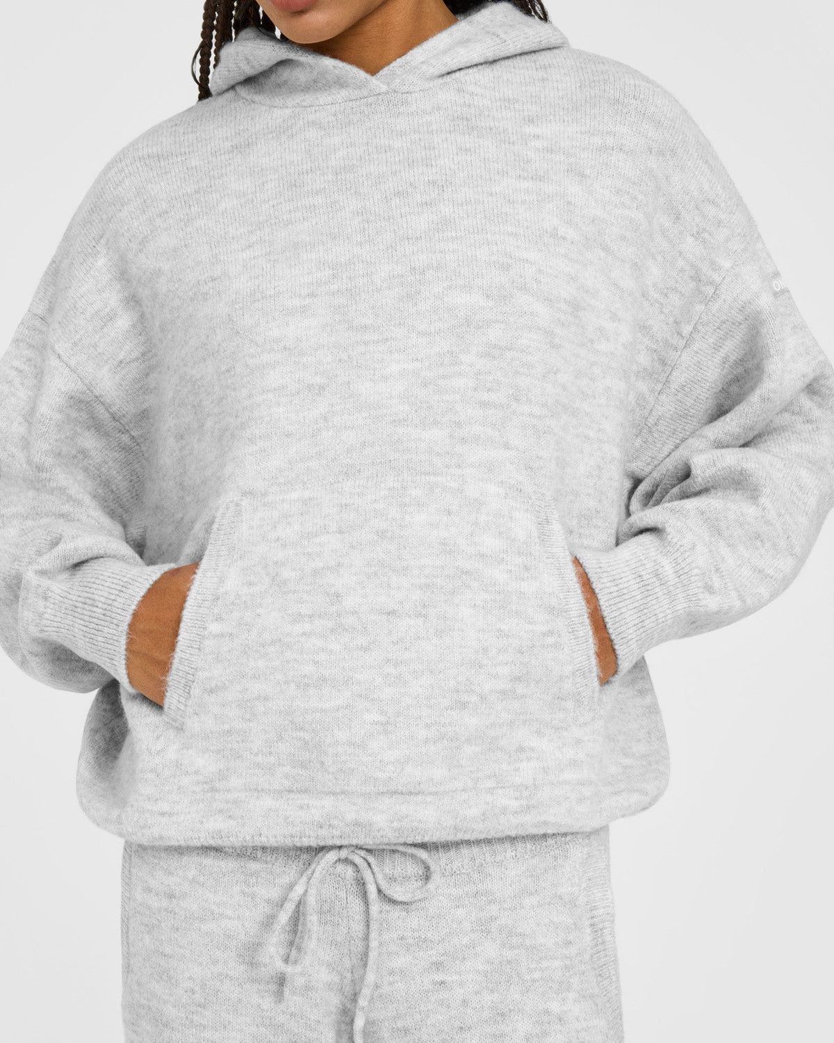 Oversized Knit Hoodie | Light Gray Marl