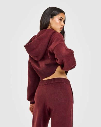Oversized Knit Zip Up Mid Hoodie | Rosewood