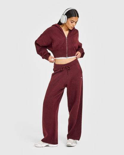 Oversized Knit Zip Up Mid Hoodie | Rosewood