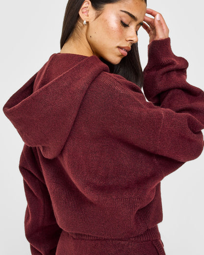 Oversized Knit Zip Up Mid Hoodie | Rosewood