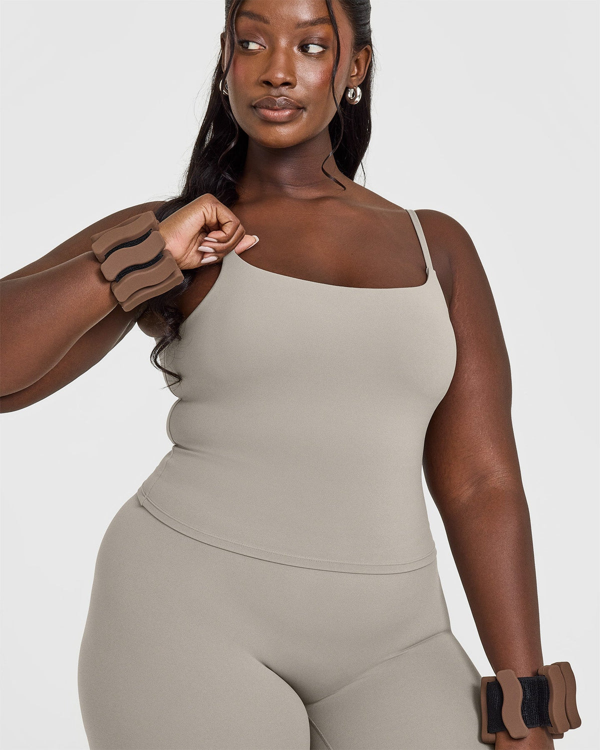 SoftMotion™ Strappy Mid Tank Top with Built in Bra Shelf | Warm Sand