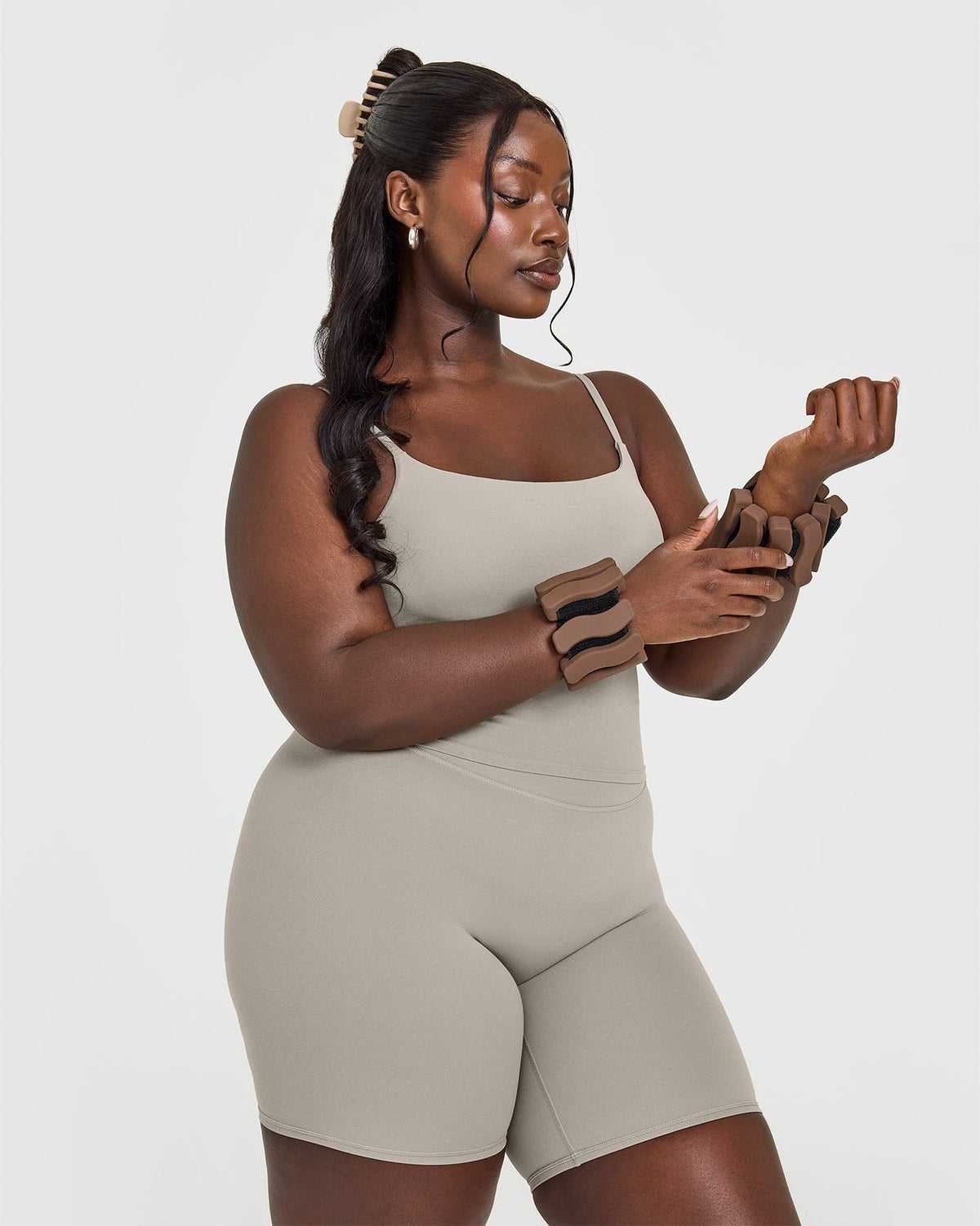SoftMotion™ Strappy Mid Tank Top with Built in Bra Shelf | Warm Sand