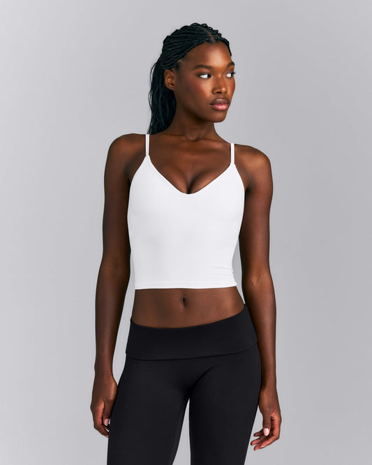 SoftMotion™ Adjustable V Neck Mid Tank Top with Built in Bra Shelf | White