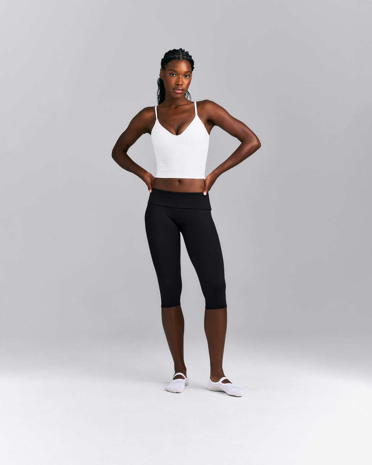 SoftMotion™ Adjustable V Neck Mid Tank Top with Built in Bra Shelf | White