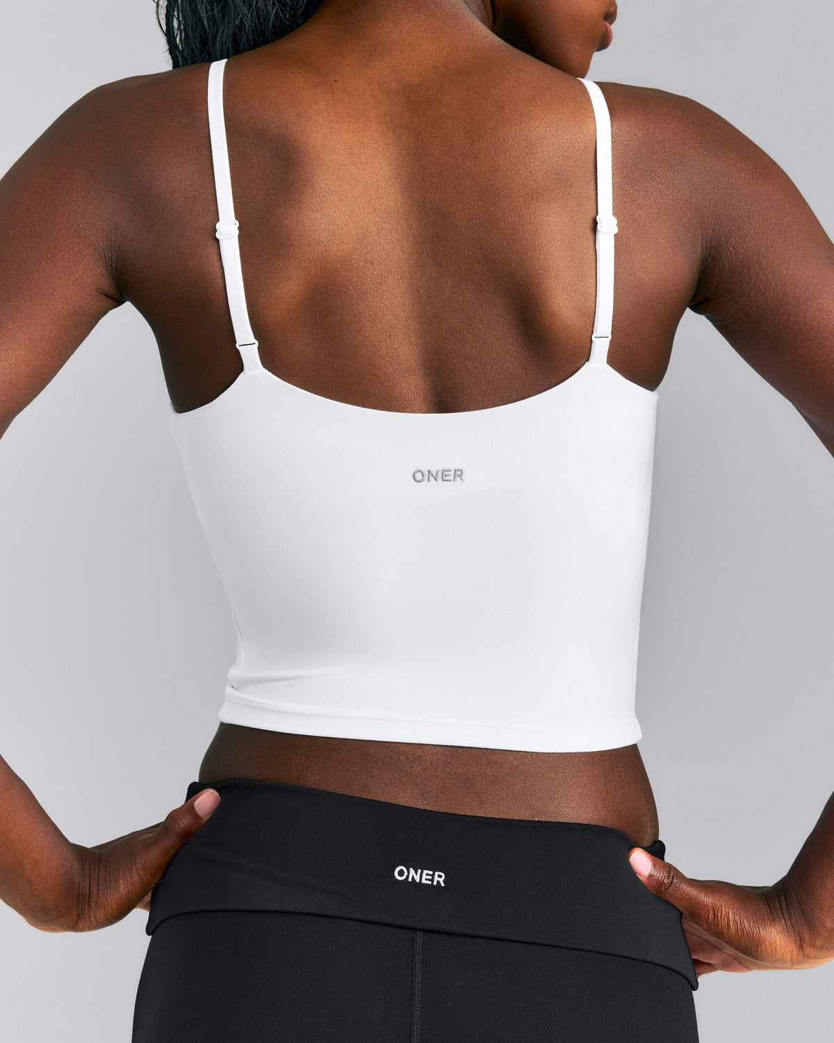 SoftMotion™ Adjustable V Neck Mid Tank Top with Built in Bra Shelf | White