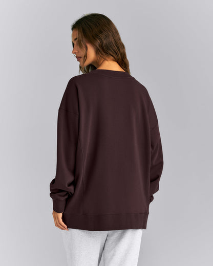 Cotton Vintage Lounge V Neck Sweatshirt | Washed Plum Brown