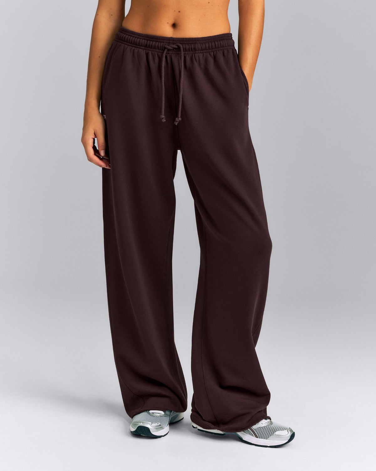 Cotton Vintage Lounge Wide Leg Sweatpants | Washed Plum Brown