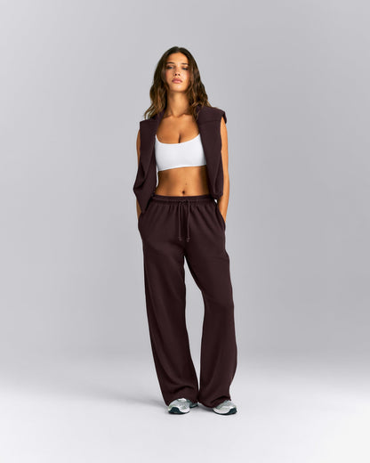 Cotton Vintage Lounge Wide Leg Sweatpants | Washed Plum Brown