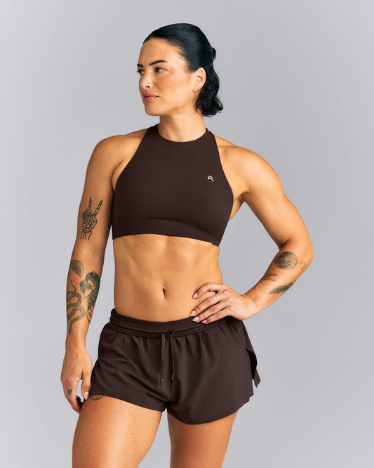 EasyLift™ High Neck Sports Bra | Dark 70% Cocoa