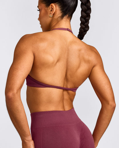 EnhanceLift™ Seamless Minimal Halter Neck Bralette | Burnt Maroon Red