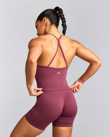 EnhanceLift™ Seamless Strappy Racer Tank Top with Built in Bra Shelf | Burnt Maroon Red