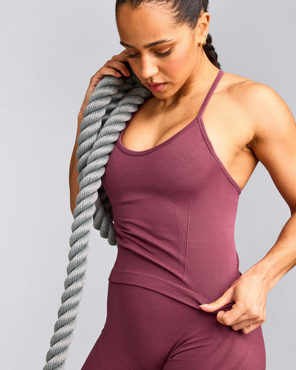 EnhanceLift™ Seamless Strappy Racer Tank Top with Built in Bra Shelf | Burnt Maroon Red