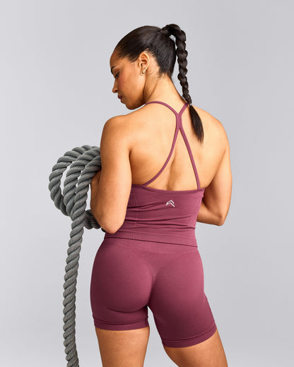 EnhanceLift™ Seamless Strappy Racer Tank Top with Built in Bra Shelf | Burnt Maroon Red