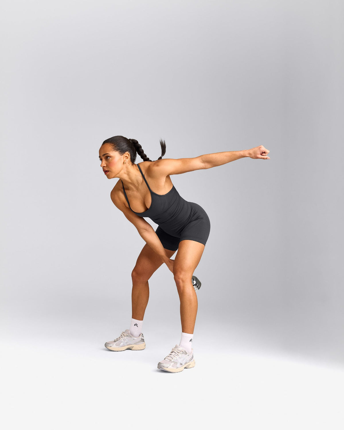EnhanceLift™ Seamless Strappy Racer Tank Top with Built in Bra Shelf | Coal