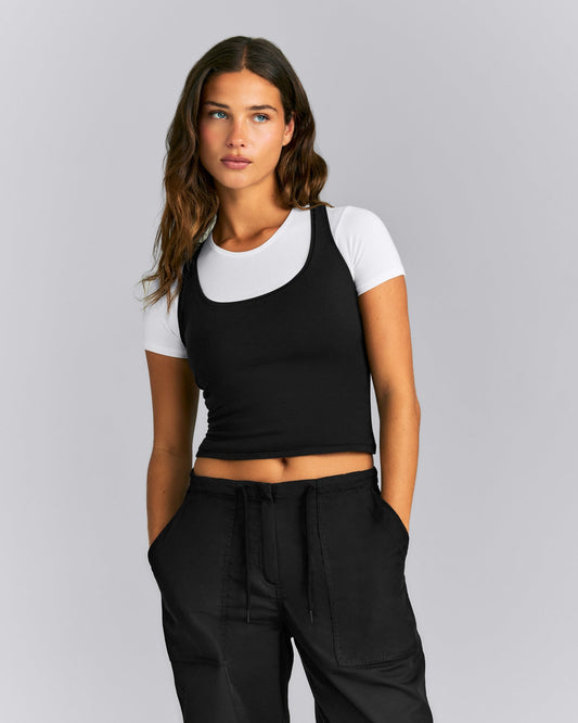 Fitted Cotton Racer Tank | Black