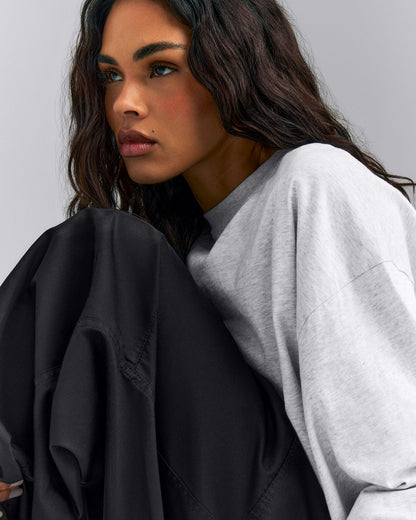 Oversized Cotton Long Sleeve Top | Light Gray Marl