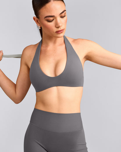 SoftMotion™ Minimal Halter Neck Bralette | Ash Gray