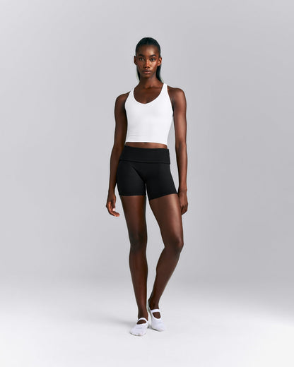 SoftMotion™ Racer Back Mid Tank Top with Built in Bra Shelf | White