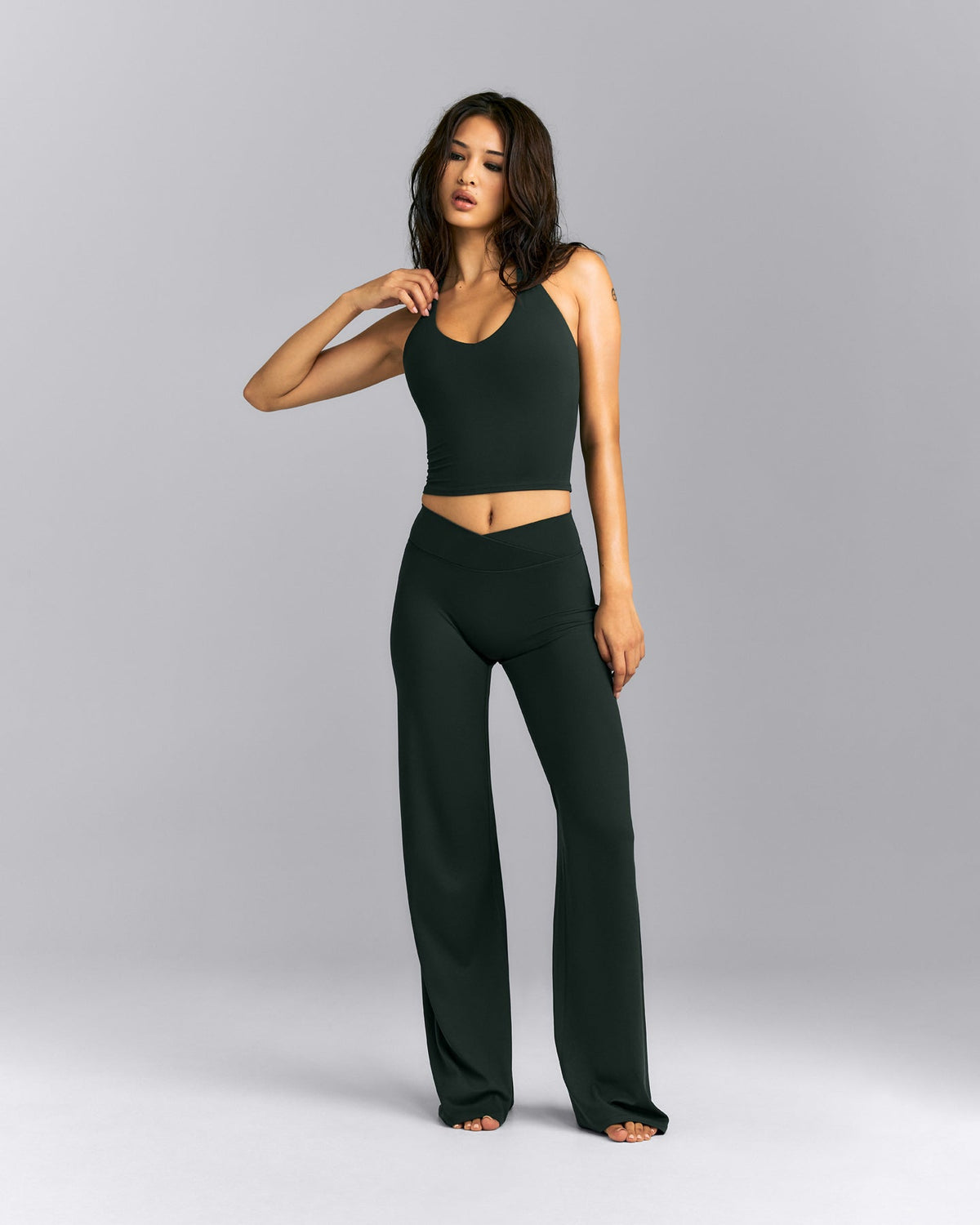 SoftMotion™ Racer Back Mid Tank Top with Built in Bra Shelf | Emerald Noir