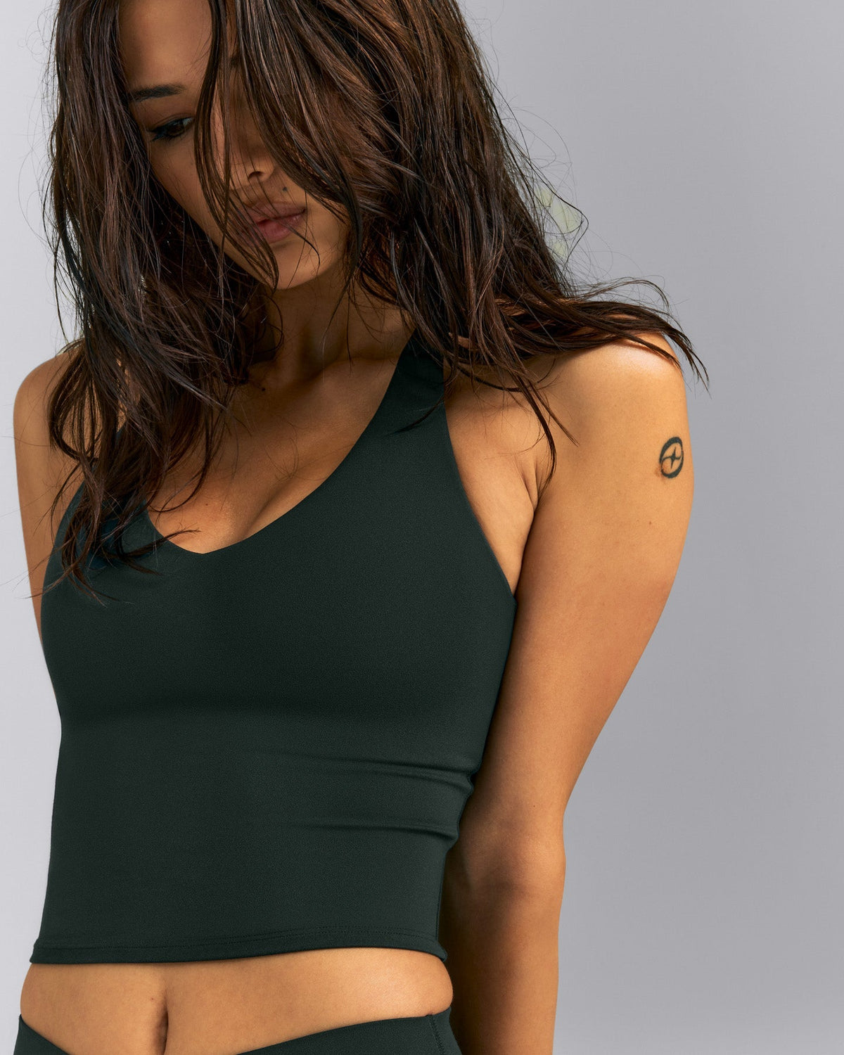 SoftMotion™ Racer Back Mid Tank Top with Built in Bra Shelf | Emerald Noir