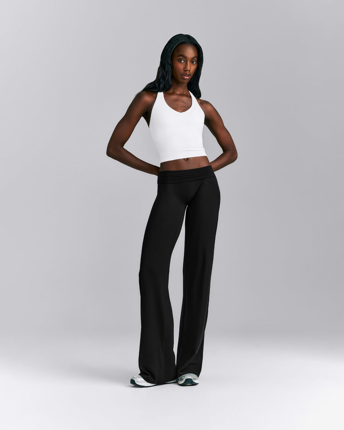 SoftMotion™ Racer Back Mid Tank Top with Built in Bra Shelf | White