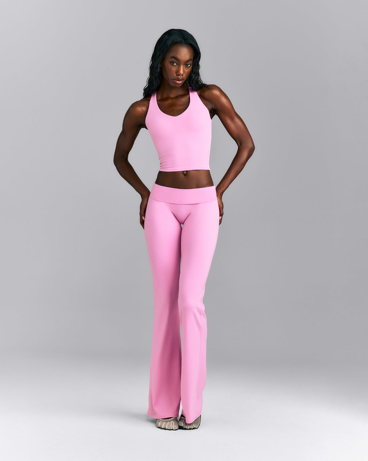 SoftMotion™ Racer Back Mid Tank Top with Built in Bra Shelf | Rose Pink
