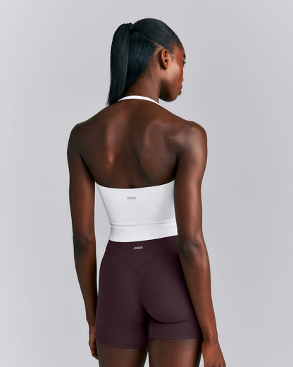 SoftMotion™ Strappy Halter Neck Mid Tank Top with Built in Bra Shelf | White