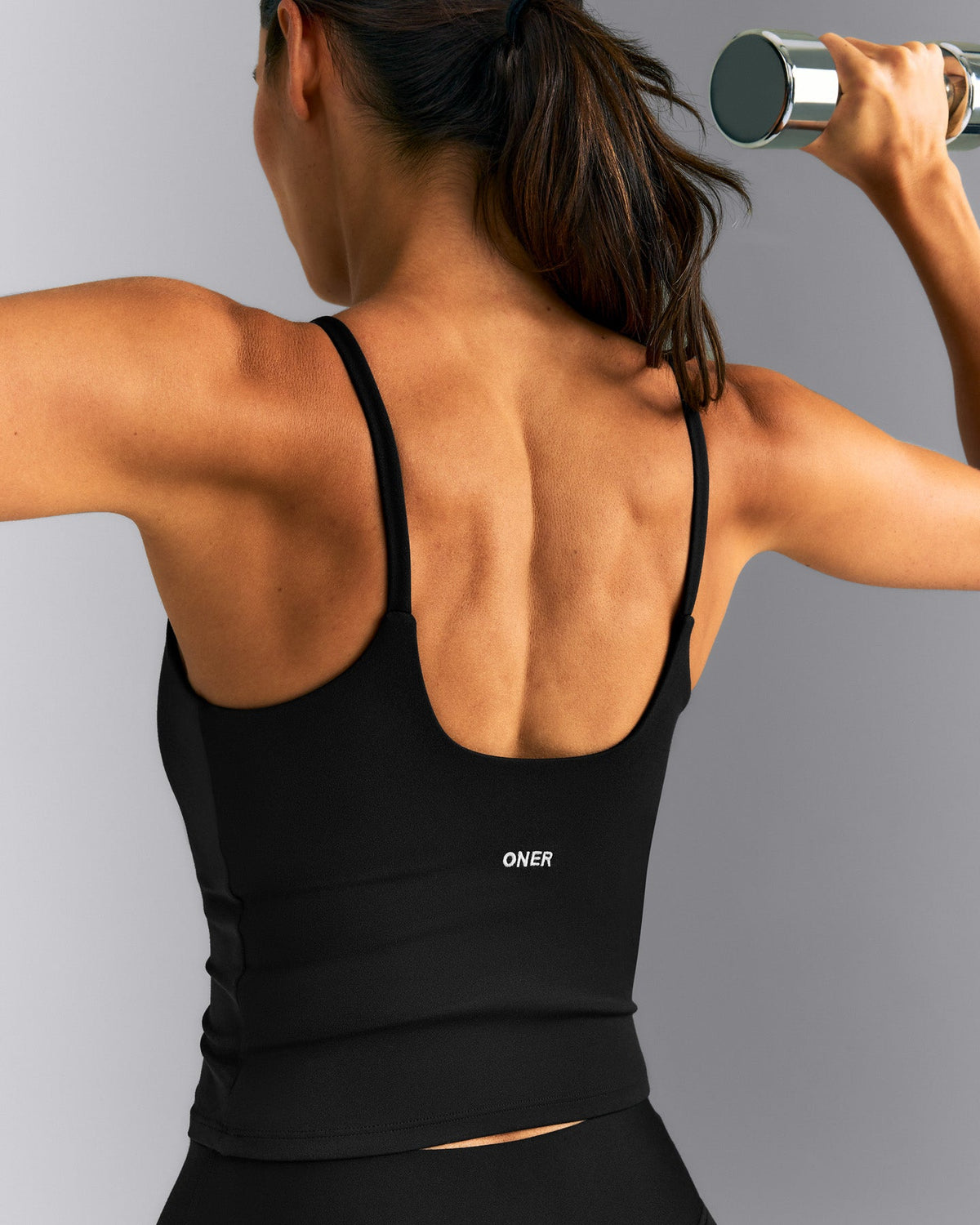 SoftMotion™ Strappy Mid Tank Top with Built in Bra Shelf | Black