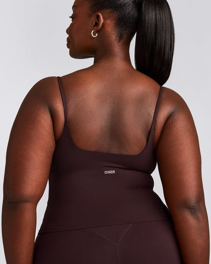 SoftMotion™ Strappy Mid Tank Top with Built in Bra Shelf | Plum Brown