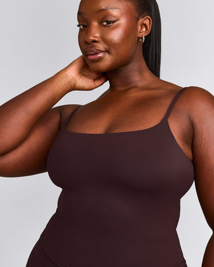 SoftMotion™ Strappy Mid Tank Top with Built in Bra Shelf | Plum Brown