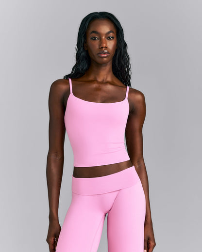 SoftMotion™ Strappy Mid Tank Top with Built in Bra Shelf | Rose Pink