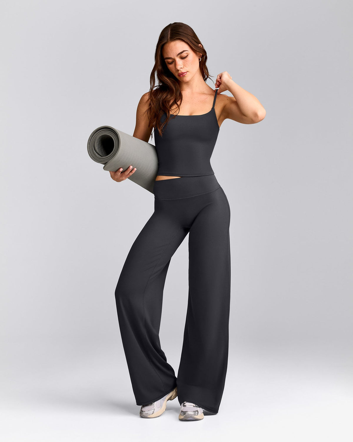 SoftMotion™ Strappy Mid Tank Top with Built in Bra Shelf | Coal