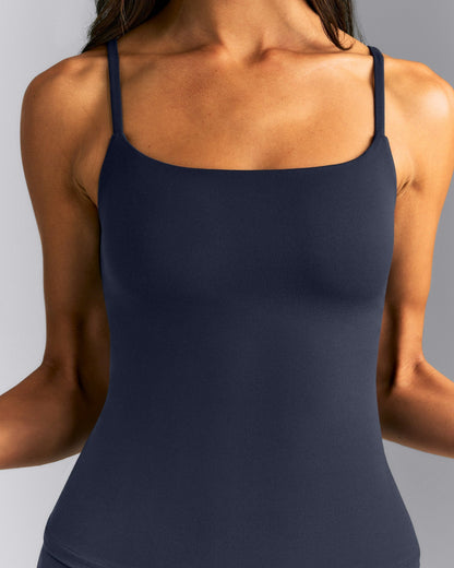 SoftMotion™ Strappy Tank Top with Built in Bra Shelf | True Blue