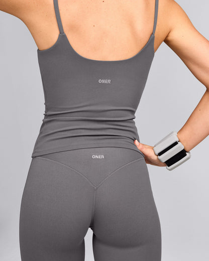 SoftMotion™ Strappy Tank Top with Built in Bra Shelf | Ash Gray