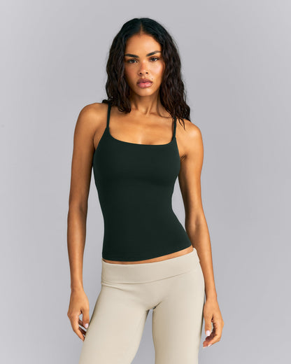 SoftMotion™ Strappy Tank Top with Built in Bra Shelf | Emerald Noir