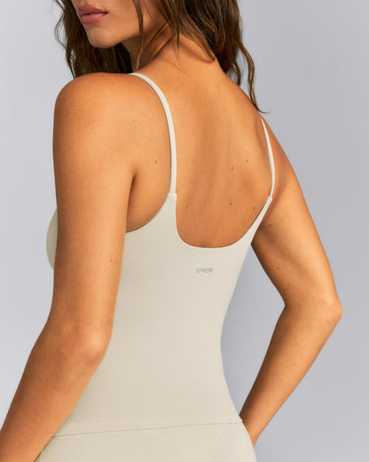 SoftMotion™ Strappy Tank Top with Built in Bra Shelf | Oatmeal