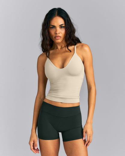 SoftMotion™ Adjustable V Neck Tank Top with Built in Bra Shelf | Oatmeal