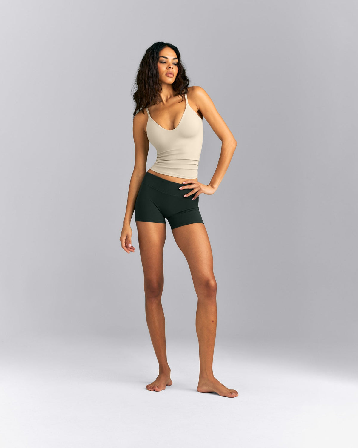 SoftMotion™ Adjustable V Neck Tank Top with Built in Bra Shelf | Oatmeal