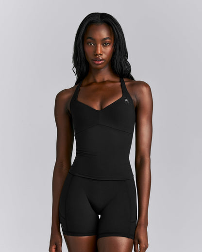 UnifiedMove™ T Back Mid Tank with Built in Bra Shelf | Black