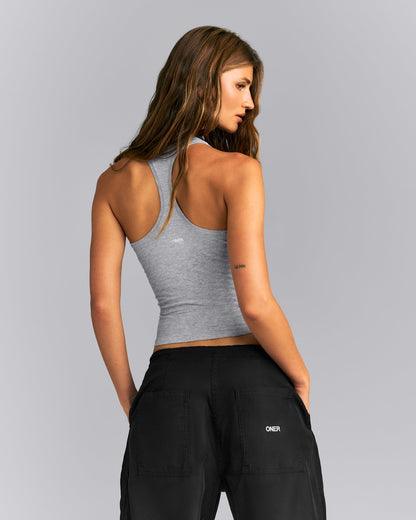 Fitted Cotton Racer Tank | Mid Gray Marl