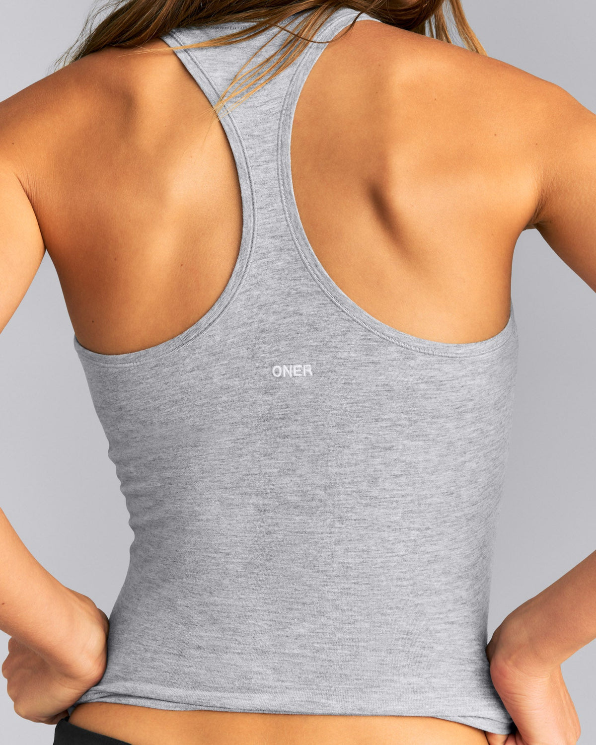 Fitted Cotton Racer Tank | Mid Gray Marl